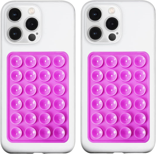 2 Pack Silicone Suction Phone Case Mount, Silicon Adhesive Phone Grip for Smartphones, Hands-Free Mirror Shower Phone Holder for Selfies, Tiktok Videos (Purple)
