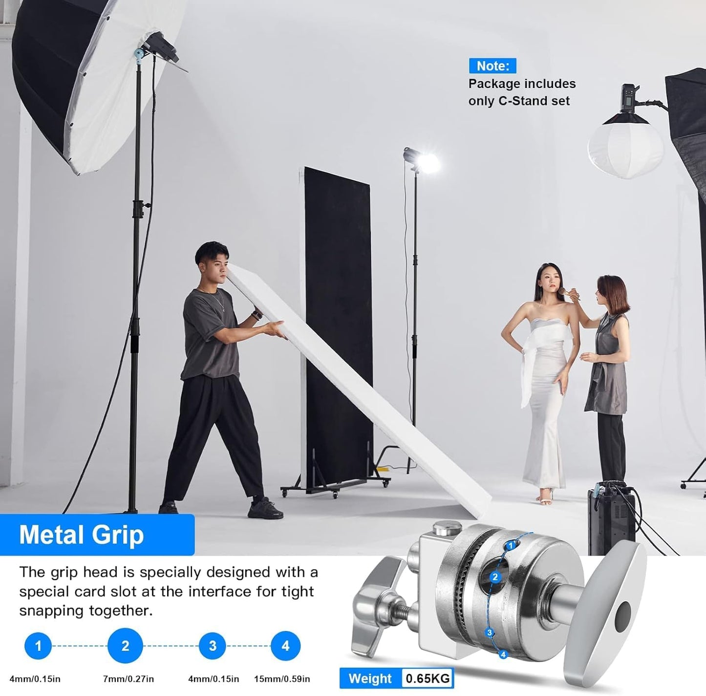 Soonpho Adjustable 10ft/3.3m Heavy Duty Light Stand with Boom Arm and Wheels,100% Stainless Steel Reflector C-Stand with Grip Head & Sandbag &Clamps,for Studio Video Reflector,Monolight,Softboxes
