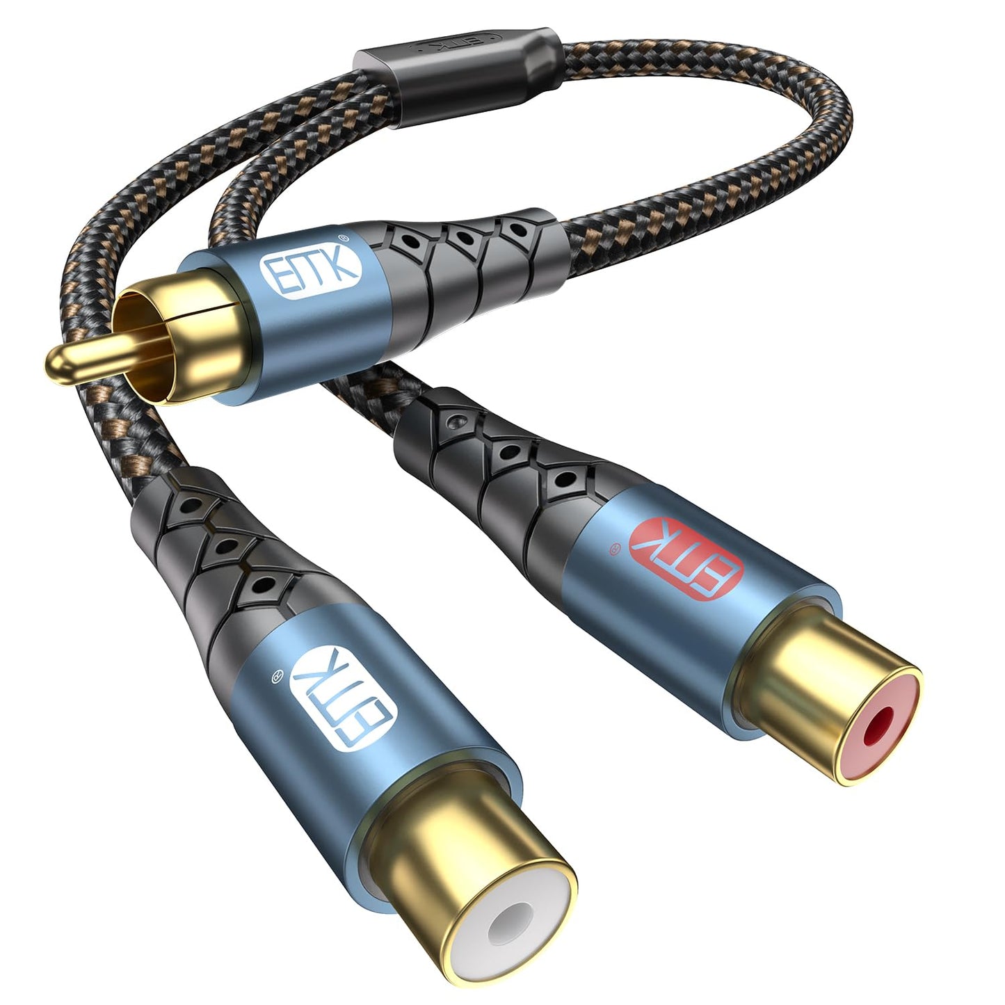 EMK RCA Splitter 1 Male to 2RCA Female Copper Shell Gold-Plated Y Adapter RCA Male to 2RCA Female Cable RCA Y Splitter Connectors Extension Cord 1ft/0.3m