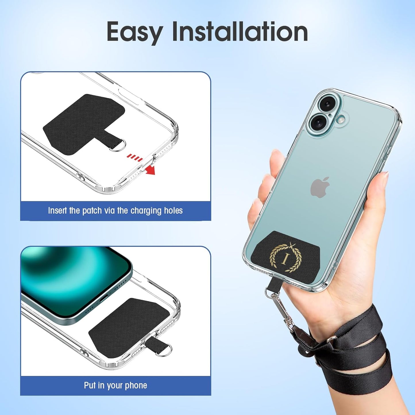 Phone Lanyard 2 Pack, Adjustable Cell Phone Multifuctional Patch Lanyards,Compatible with Most Smartphones and Wallets Keys ID Badges Travel Essentials(Black+Gray) (Lanyard Letter Sign I)