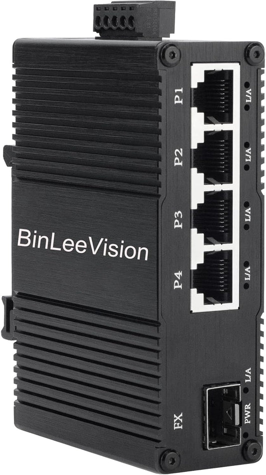 Industrial Mini Gigabit Ethernet Switch 4-Port RJ45 10/100/1000BASE-T+1-Port SFP Slot,Unmanaged Network Switch,Network Hub,Dinrail Mount or Wall-Mount,Plug & Play,Fanless (4 RJ45+1 SFP)