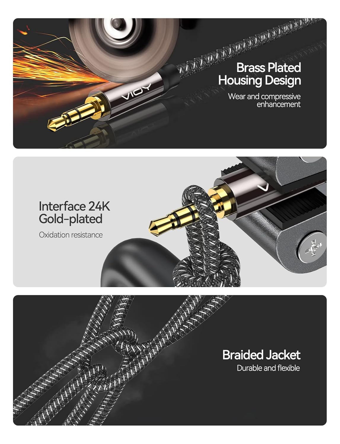 VIOY Headphone Extension Cable 6 FT,[Copper Shell, Hi-Fi Sound] 3.5 mm Male to Female Stereo Audio Cable Nylon Braided Aux Cord for Smartphones, Tablets, Media Player