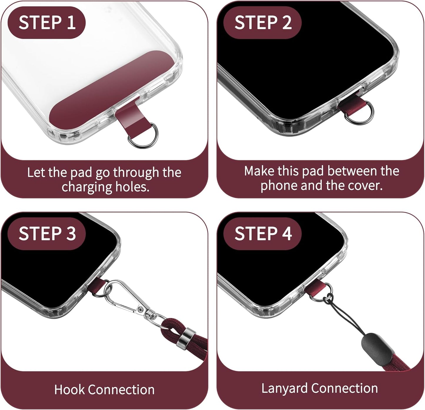 CACOE Phone Lanyard 2 Pcs-1 Pcs Adjustable Neck Strap, 1 Pcs Wrist Strap, 2 Pcs Pads, Universal Crossbody Multifuctional Cell Phone Lanyards Compatible with Most Smartphones(Dark Red)