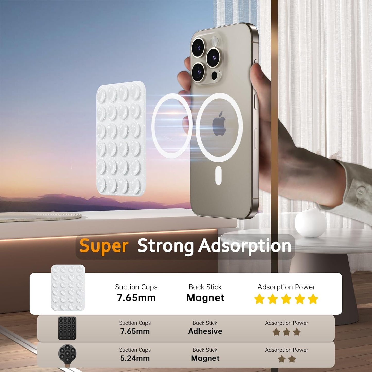 GONEZ Magnetic Suction Cup Phone Mount for MagSafe Case, Removable Silicone Sticky Grip for iPhone 12/13/14/15/16, Hands-Free Selfies and Videos for TikTok & Instagram Influencer/Creator,Glitter White