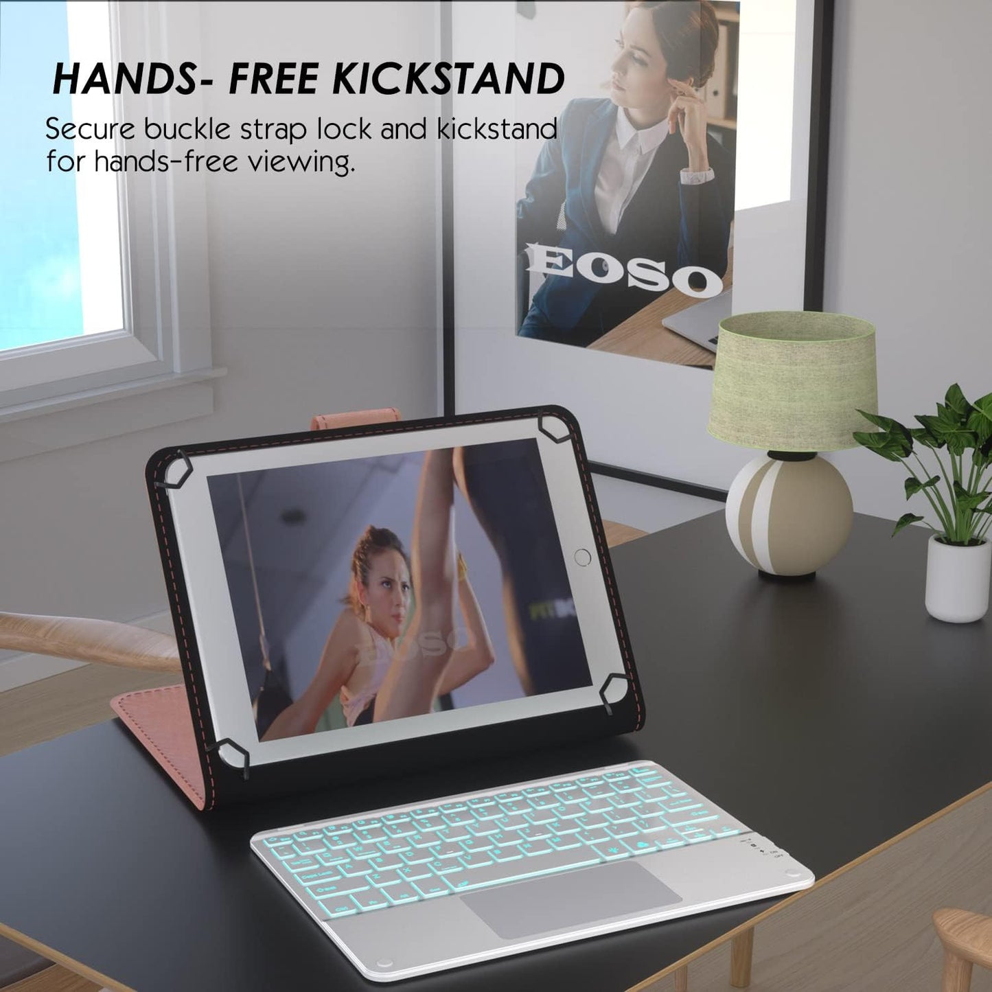 TouchPad Keyboard case for 9",9.7",10.1",10.2",10.5",10.9",11",Tablets,2-in-1 Bluetooth Wireless Keyboard with Touchpad,7 Colors Backlit & Leather Folio Cover(Rose Gold)