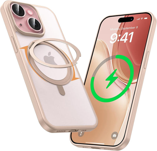 MAGIC JOHN for iPhone 15 Case 360° Rotatable Magnetic Invisible Stand, Fit for MagSafe 15 Phone Case, 16FT Military Grade Shockproof for iPhone Case with Kickstand, Rose Gold