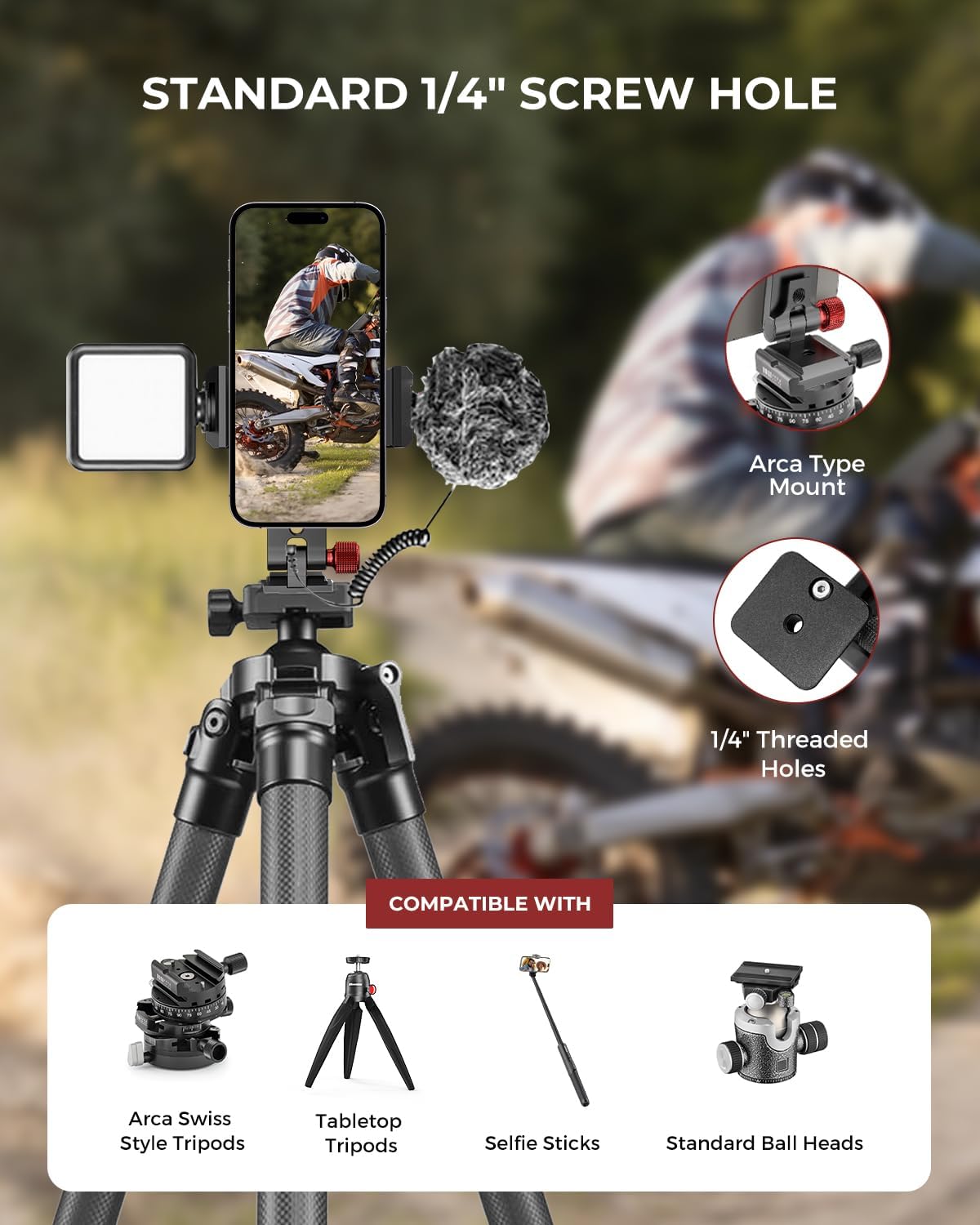 UBeesize Metal Phone Tripod Mount Cold Shoes with Arca QR Base, 3 Control Knob 360° Cell Phone Tripod Adapter for iPhone, Samsung, Desktop Tripod Smartphone Holder for Video Streaming Vlogging Rig