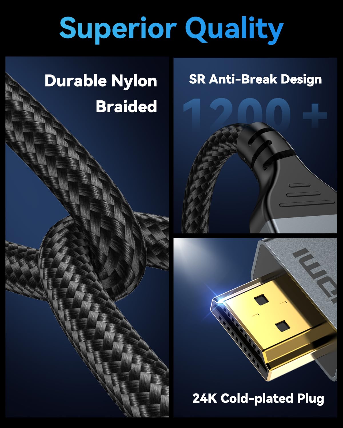 16K 8K HDMI Cable 96Gbps 6.6 FT, Ultra High Speed HDMI 2.2 Cable 16K@60Hz 8K@120Hz 4K@480Hz HDCP 2.2&2.3, Dynamic HDR, eARC,DTS:X, Compatible with Roku TV/HDTV/PS5/Blu-ray/Projector