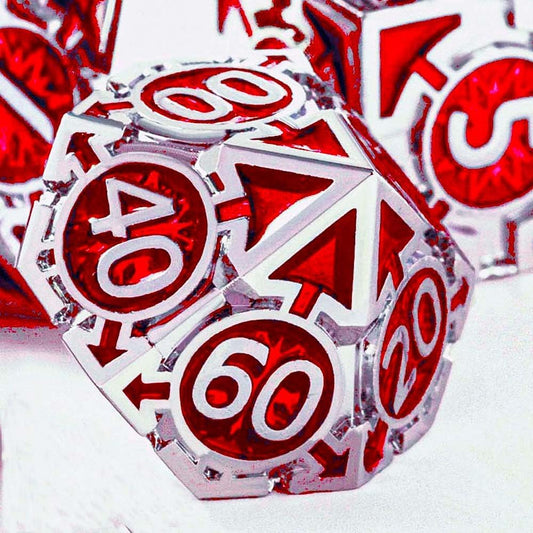 RULE DND Dice - Metal Polyhedral Set, Large Role Playing, Red Weighted Metallic, MTG RPG Dice with Gift Box
