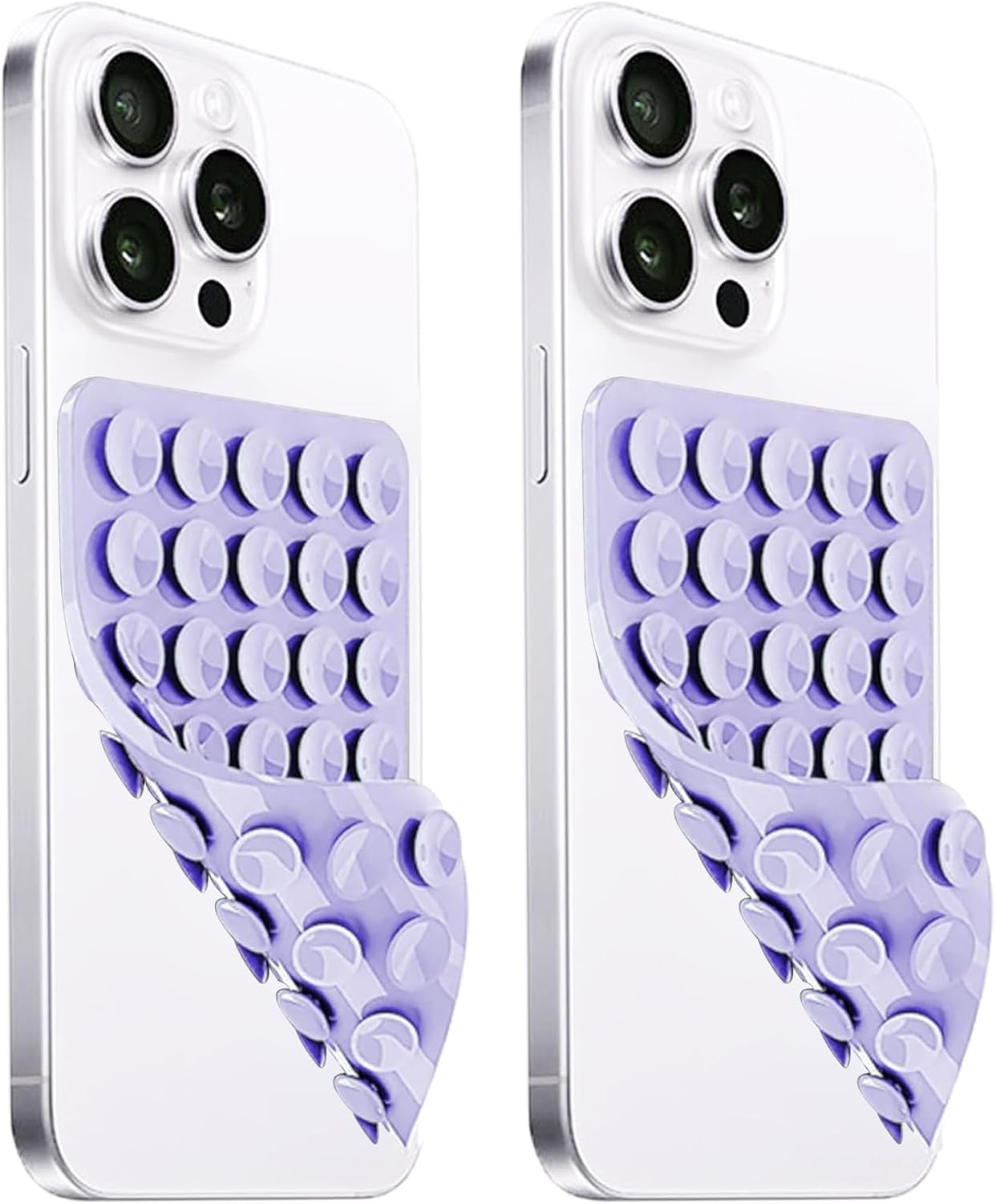 2 Pack Silicone Suction Cup Phone Case Mount Double Sided, Hands-Free Strong Grip Silicon Phone Holder, Non Slip Phone Accessories for Selfies and Videos (Lavender)