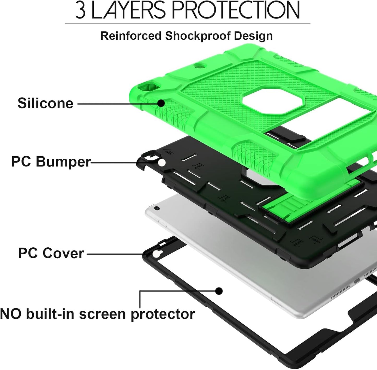 Rantice iPad 9th Generation Case, iPad 8th Generation Case, iPad 7th Generation Case, Hybrid Shockproof Rugged Drop Protection Cover with Kickstand for iPad 10.2'' 2021/2020/2019 Release (Green+Black)