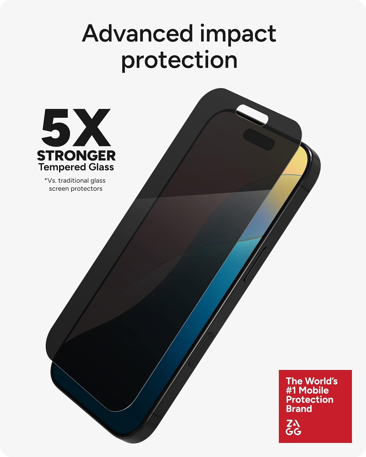 ZAGG Glass Elite Privacy Screen Protector for iPhone 16 Pro - 2-Way Privacy Filter, Ultra-Strong Tempered Glass, 5X Stronger, InvisibleShield, Smudge-Free, Easy Install, Recycled Content