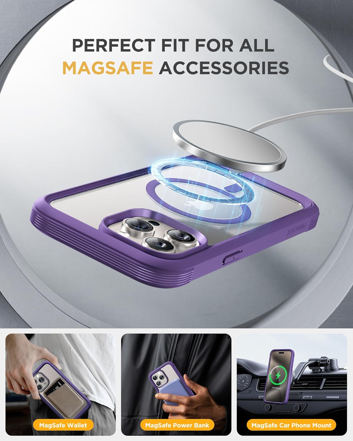 Miracase Magnetic for iPhone 15 Pro Max Case 6.7'' [Compatible with Magsafe] Full-Body Drop Proof Phone Case for iPhone 15 ProMax with Built-in 9H Tempered Glass Screen Protector,Magnetic Purple