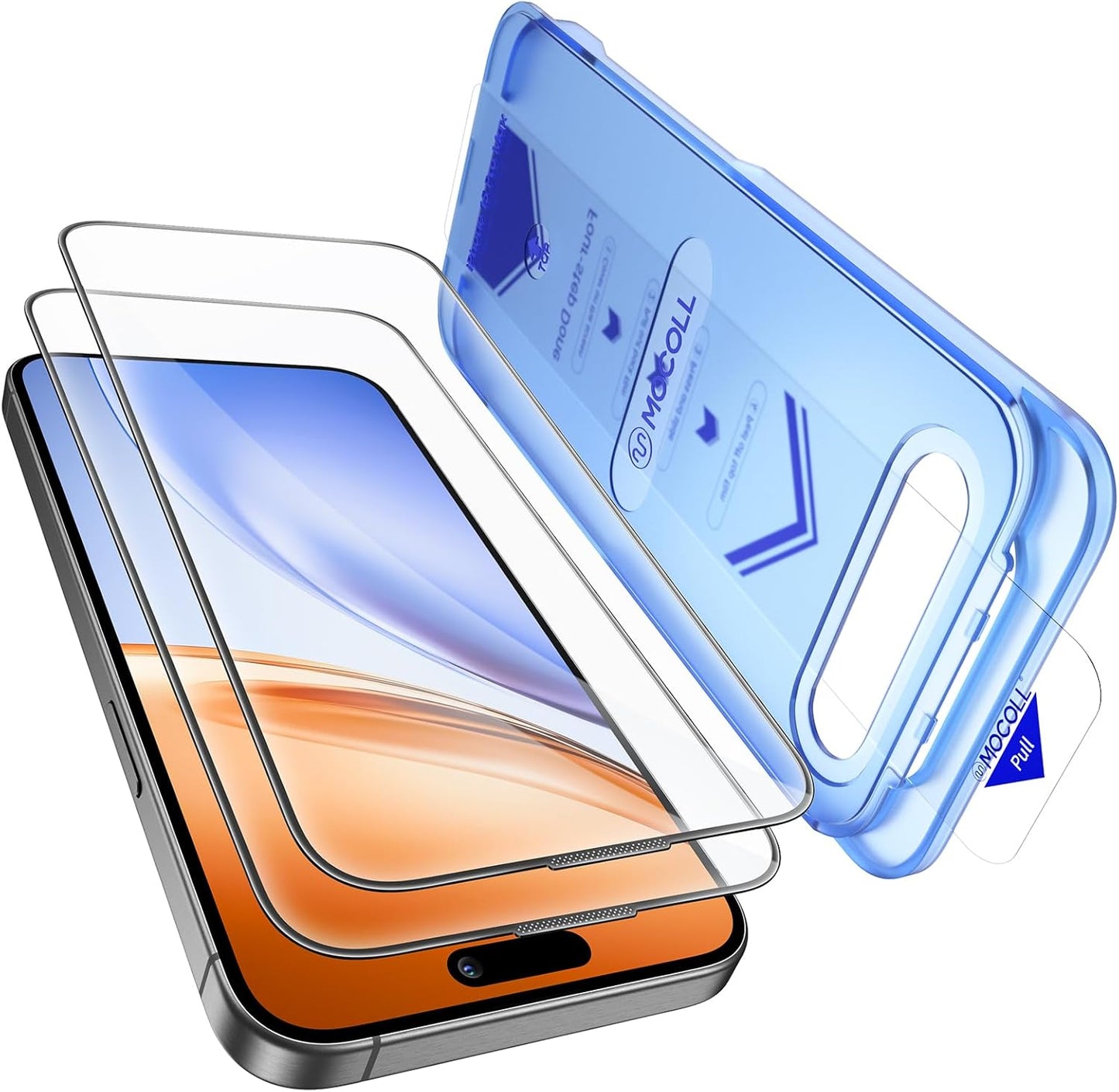 MOCOLL Anti-Blue Light Screen Protector for iPhone 15 Pro – 9H Tempered Glass, Eye Protection, HD Clarity, Anti-Fingerprint, Easy Installation