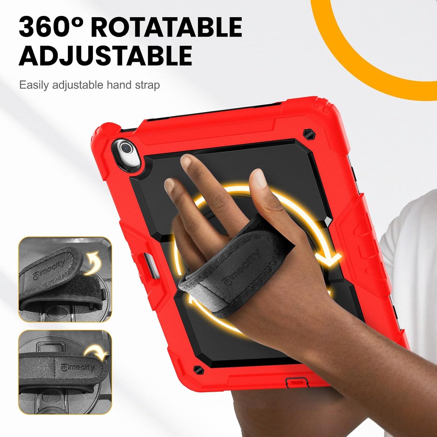 timecity for iPad Air 13 Inch Case M3 2025/ M2 2024, 360° Rotating Stand, Pencil Holder & Wireless Charging, Shockproof with Screen Protector & Shoulder Strap - for Designers & Professionals, Red