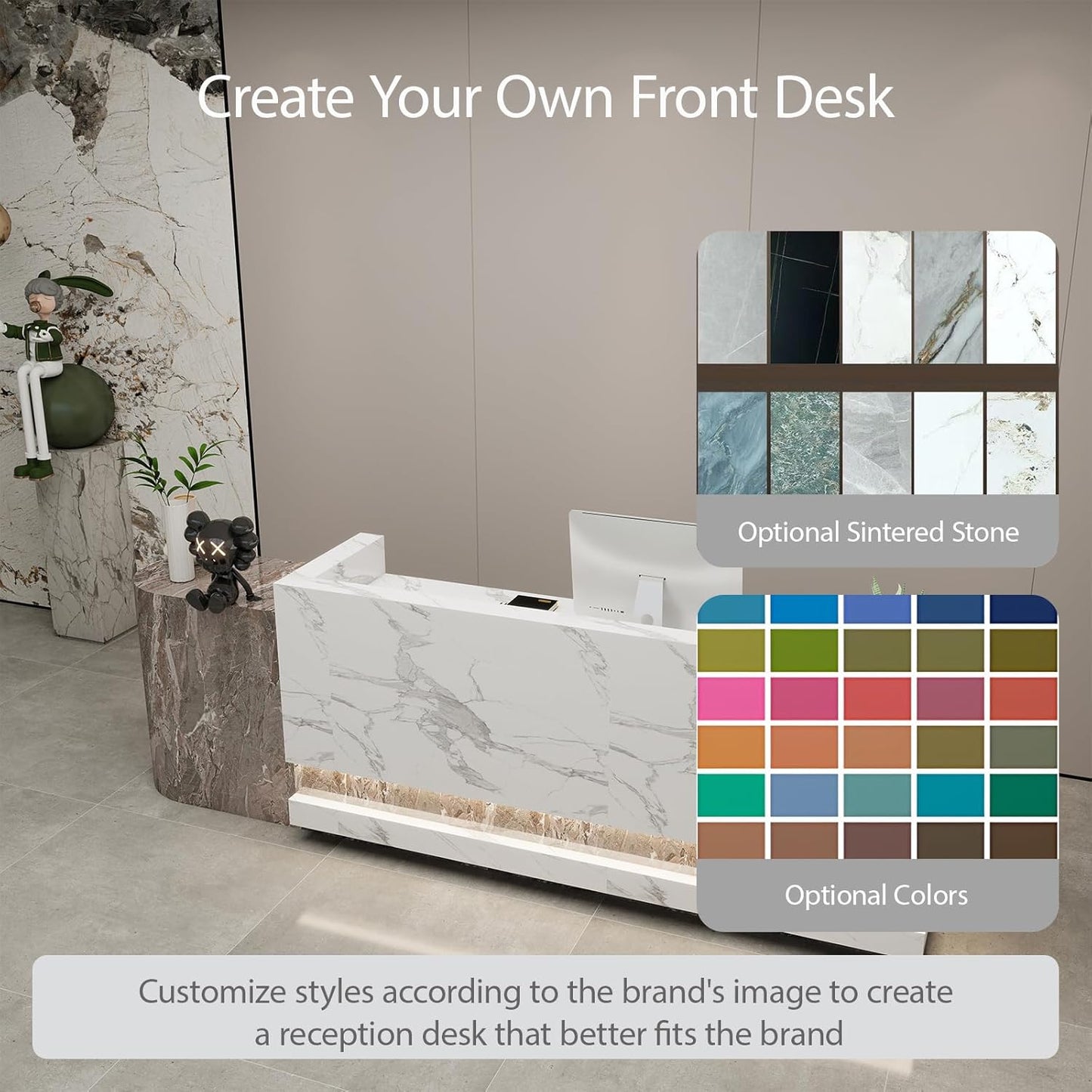 Front Desk Reception Counter - Lockable Storage & Keyboard Tray | Reception Desk with Counter, Customizable Large Counter Table (Grey+White, 72'')