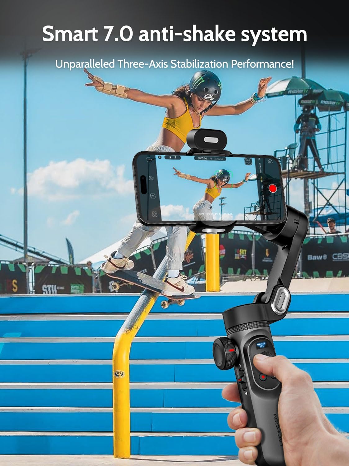 3-Axis Gimbal Stabilizer for Smartphone w/RGB Magnetic Fill Light Phone Gimbal for iPhone/Android Foldable iPhone Stabilizer w/Upgraded Face Tracking Vlog Recording-Smart X Pro Kit