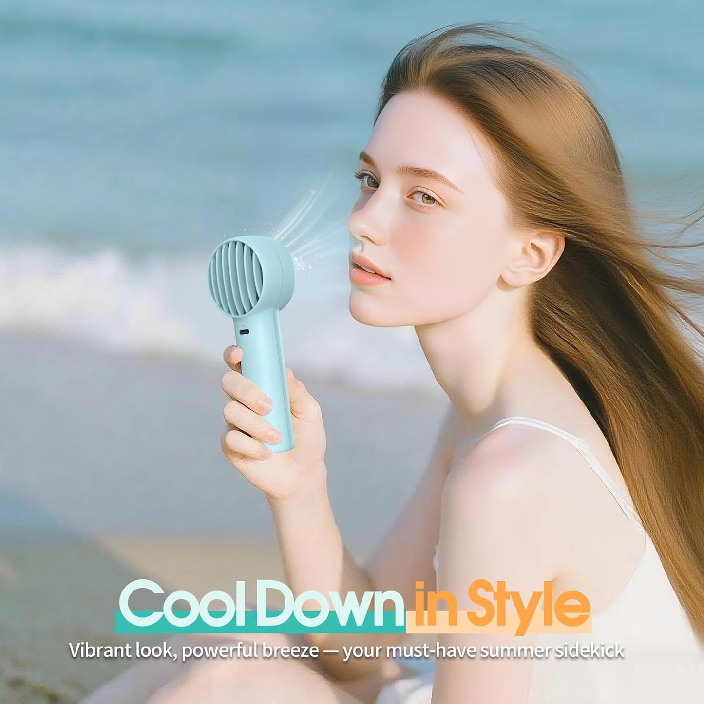 Mini Portable Fan, USB Personal Handheld Fan with 3-Speed Cooling Wind Rechargeable Battery Operated Mini Pocket Design for Desktop/Travel/Outdoor/Vacation/Concerts/Lash Makeup-Blue