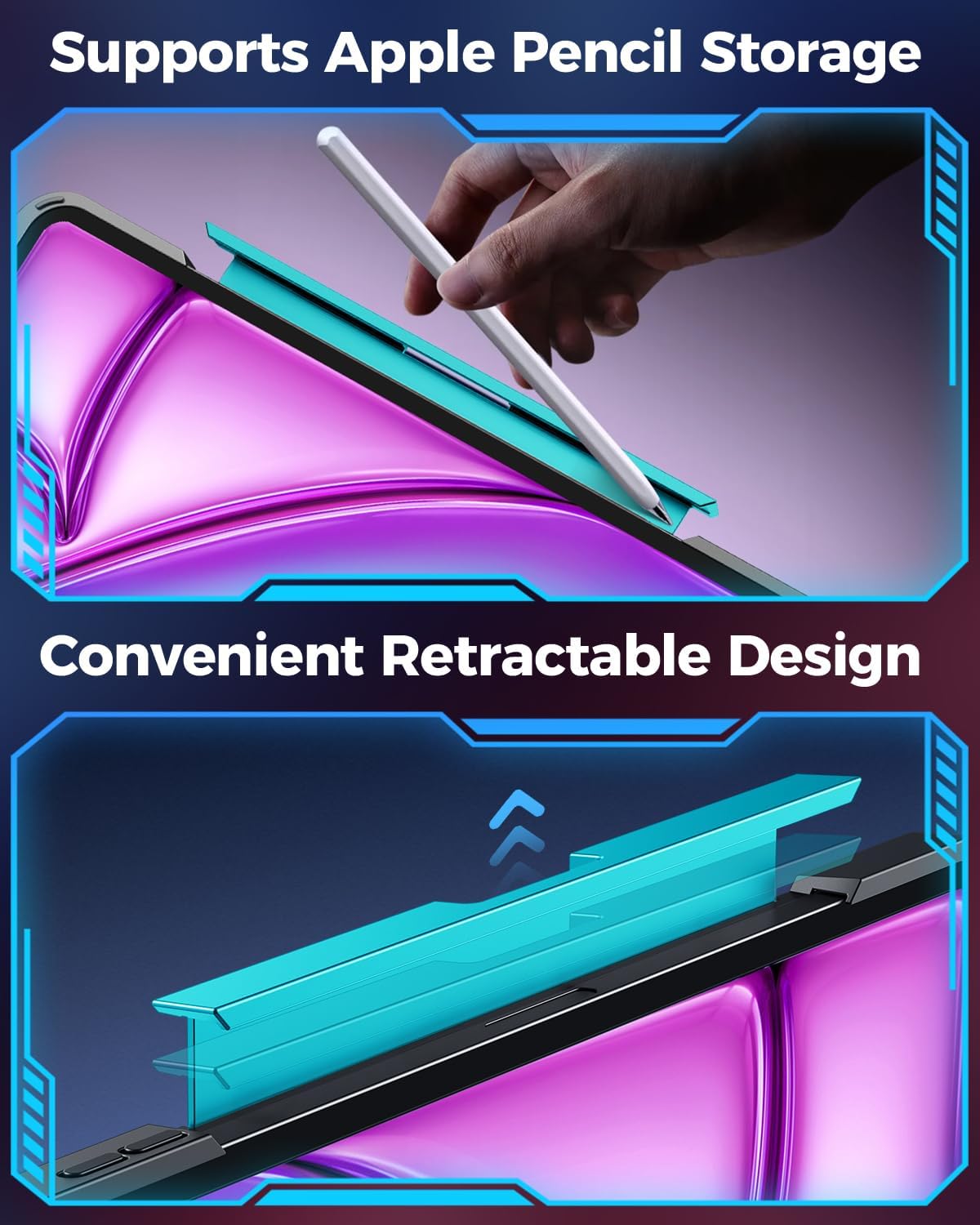 SIEBITU Clear Wireless Keyboard Case for iPad Air 13-inch (M3 2025/M2 2024) & iPad Pro 12.9-inch 6th 5th 4th 3rd Gen with Pencil Holder, Multi-Touch Trackpad & 7-Color Backlit, 360°Rotating, Blue