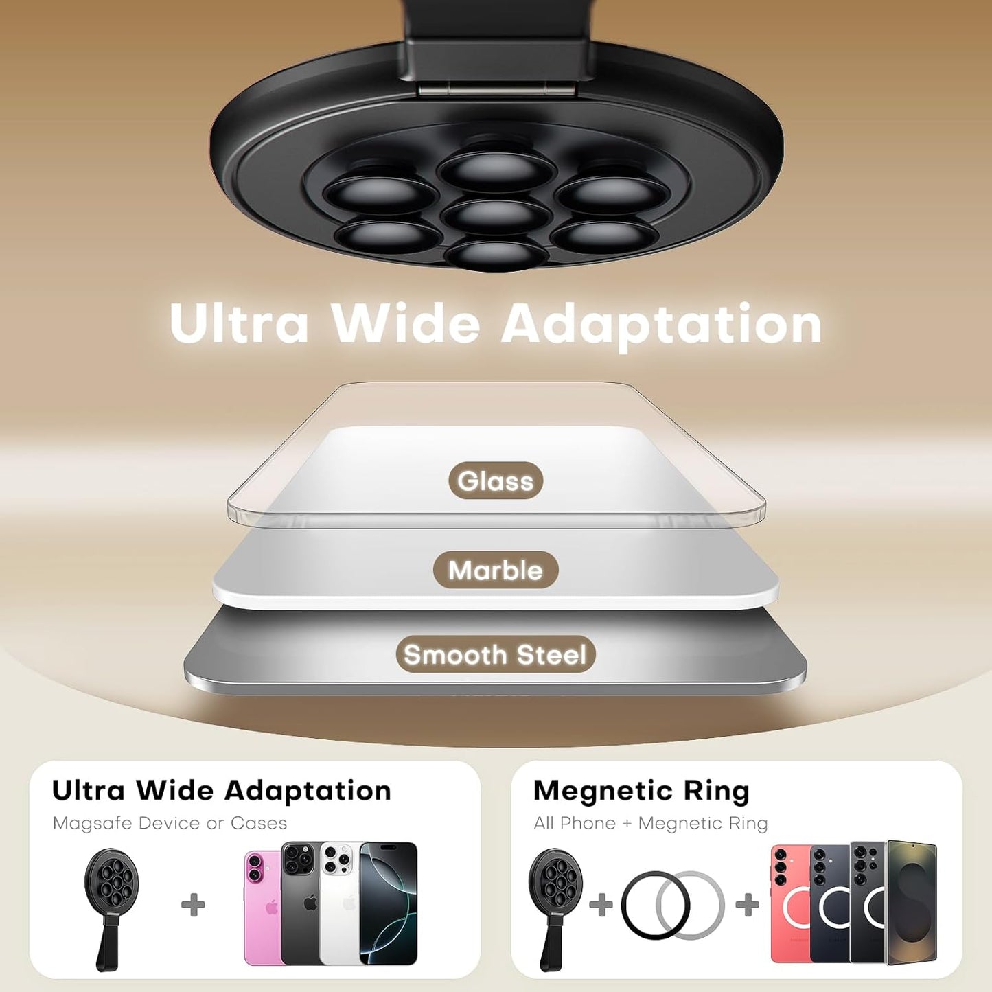 TAURI for Magsafe Suction Phone Grip - Universal Magnetic Suction Grip, 360° Rotating Hands-Free Holder, Silicone Suction Grip for iPhone 16 Pro Max/15/Android/S25,Black