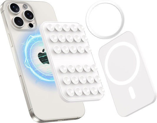 Patented Magnetic Sticky Phone Suction Grip Mount for MagSafe Case,Magnet Silicone Portable Stand Holder for iPhone 16/15/14/13/12 Series and Android, Hands-Free Selfies and Videos,White