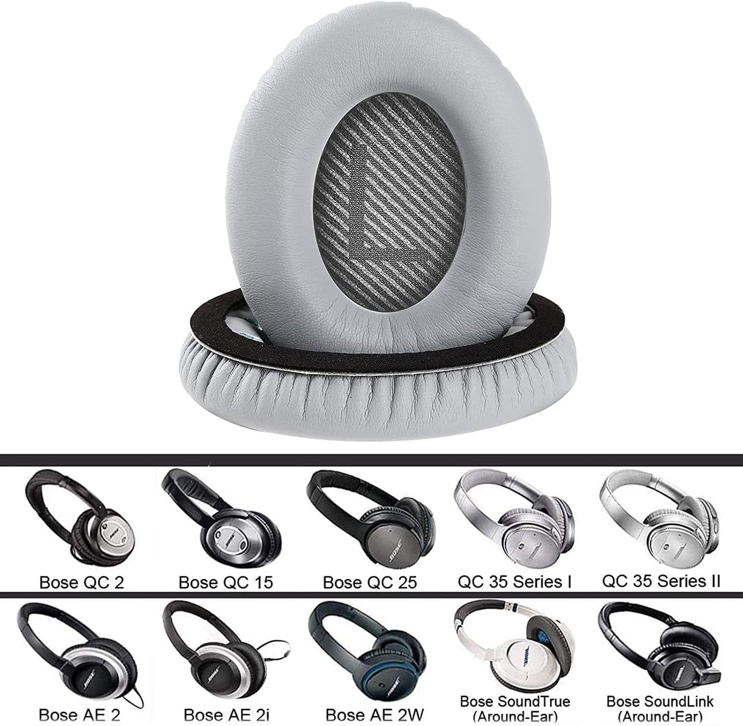 Ear Pads for Bose QuietComfort 35 ii/QC35/QC25/QC2/QC15/Ae2/Ae2i/Ae2w, Thickened Soundproof Sponge, Ear Pads with Softer Leather Replacement Earpads Cushions for Bose (Grey)