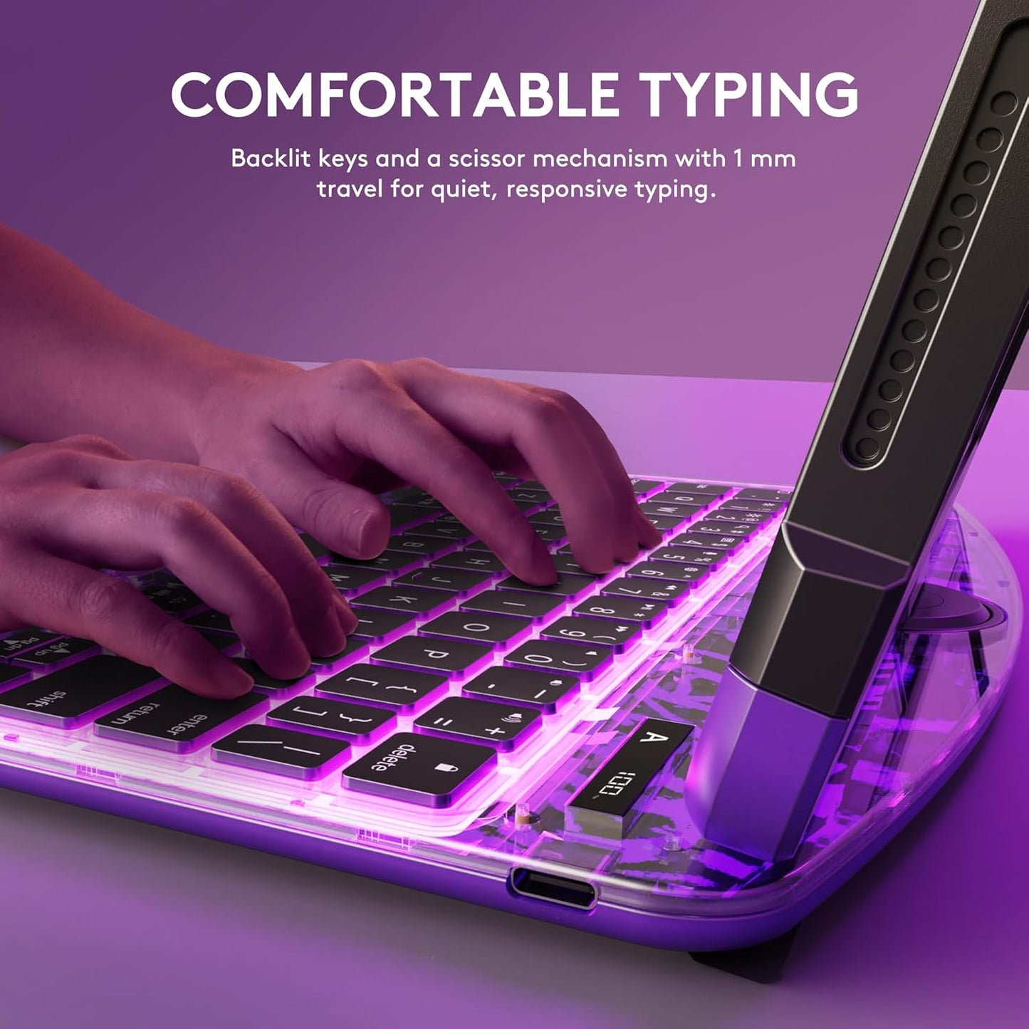 GUSGU Transparent Case with Wireless Keyboard for iPad Air 13-in.(M3/M2, 2025/2024), 7 Colors Backlight, Trackpad, 360°Rotating Stand for iPad Pro 12.9-in (6/5/4/3 Gen), Tech Style