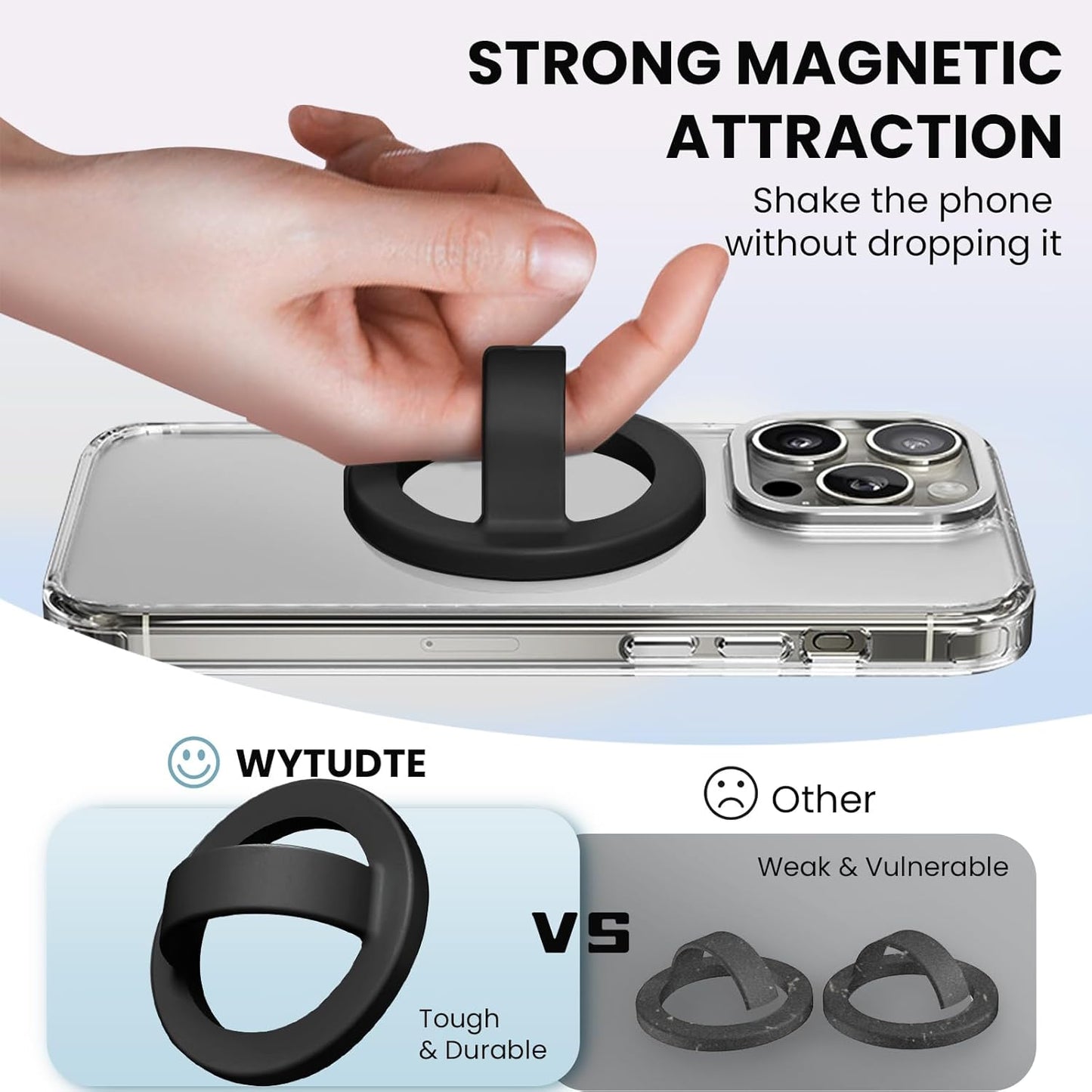 Magnetic Silicone Ring Grip Phone Holder, Loop Grip Phone Holder,Magnetic Phone Loop,Magsafe Phone Grip,Compatible with Magsafe for iPhone 16/15/14/13/12 Series (Black)