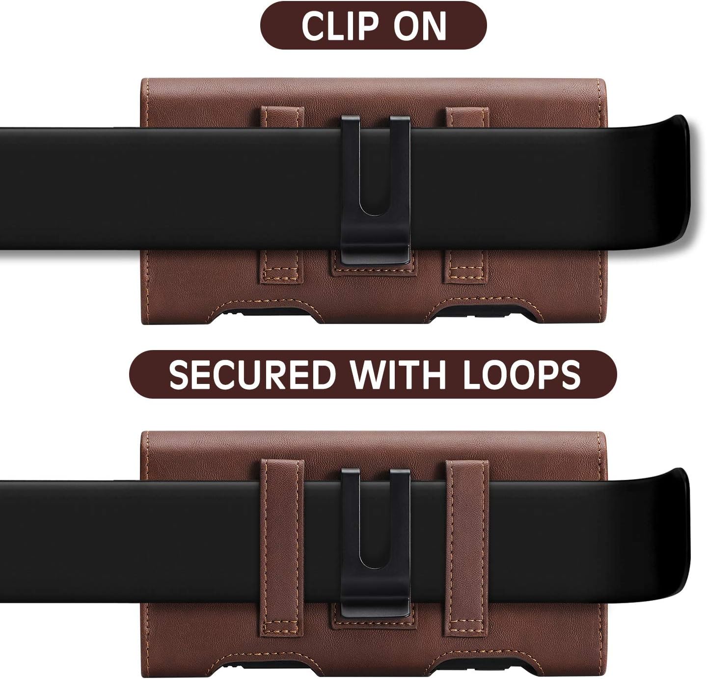 BECPLT for iPhone 13 Mini iPhone 12 Mini SE 2020 Holster Case, Leather Holster Pouch Loops Carrying Case with ID Card Holder for Galaxy S10e Apple iPhone 12 Mini 8 7 6s 6 (Fit w/Thin Case on) (Brown)