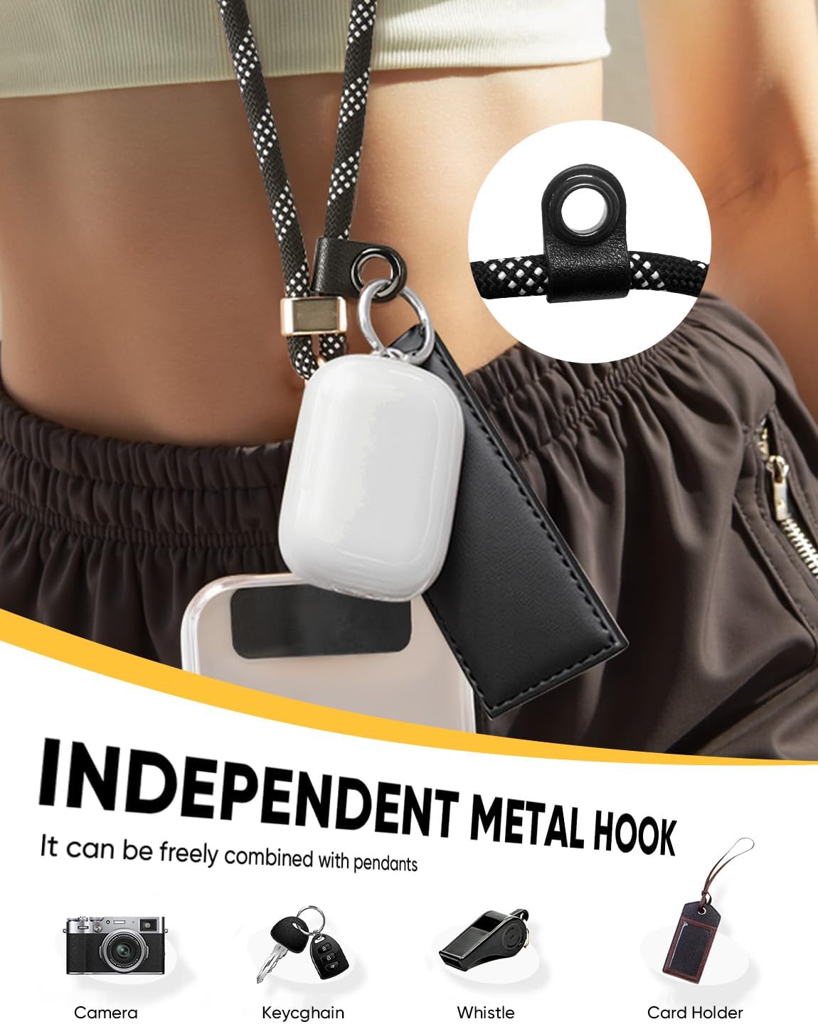 Phone Crossbody Lanyard with 2 Phone Tabs, Adjustable Anti-Theft Phone Lanyard for Most Phones, Durable Metal Buckle