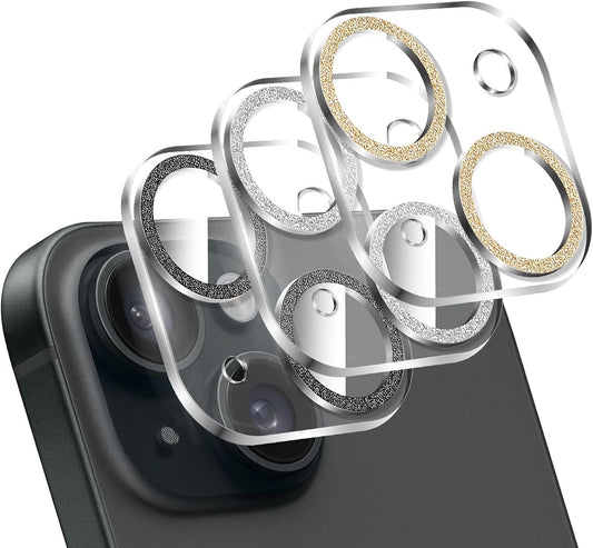 LucBuy 3PCS Sparkling Camera Lens Protector for iPhone 12/iPhone 12 Mini, Full Clear Acrylic Cover with Shiny Colorful Glitter Designed Decoration Back Camera Protector