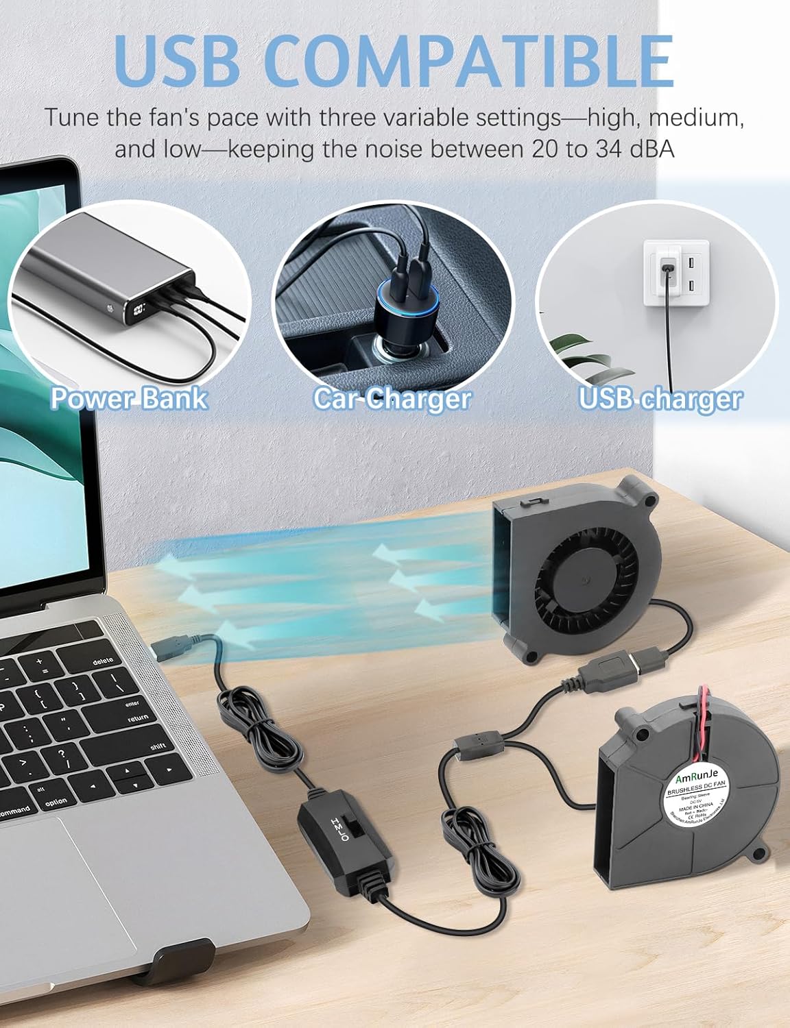 60mm x15mm 2 Pack Small USB Blower Fan 5V with 3 Degree Speed Brushless DC Squirrel Cage Fan for Cooling Xbox Computer Cosplay Costume Helmet PC Receiver