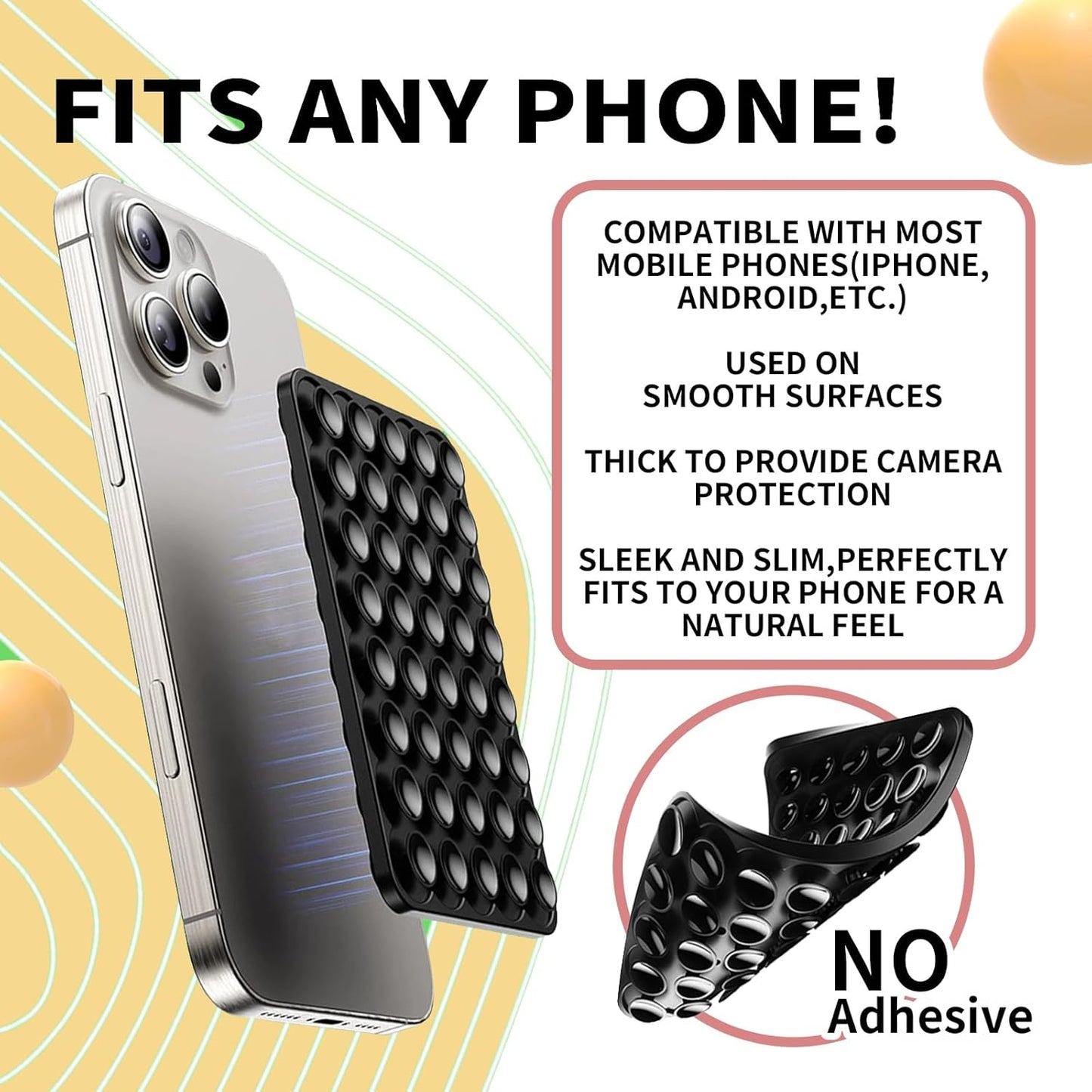 Silicone Suction Cup Phone Mount by Octo Buddy - Double Sided Phone Sticky Grip with Enhanced Suction Power for Hands-Free Selfies & Videos，Phone Accessories Hands-Free Strong Grip（Black）