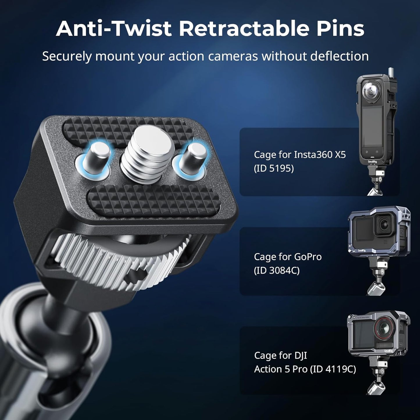 SMALLRIG 11 Inch Magic Arm with Crab-Shaped Clamp, Arm with 1/4"-20 Screw and Retractable Pins, for Action Cameras, Monitors, Video Lights, and Microphones - 5311