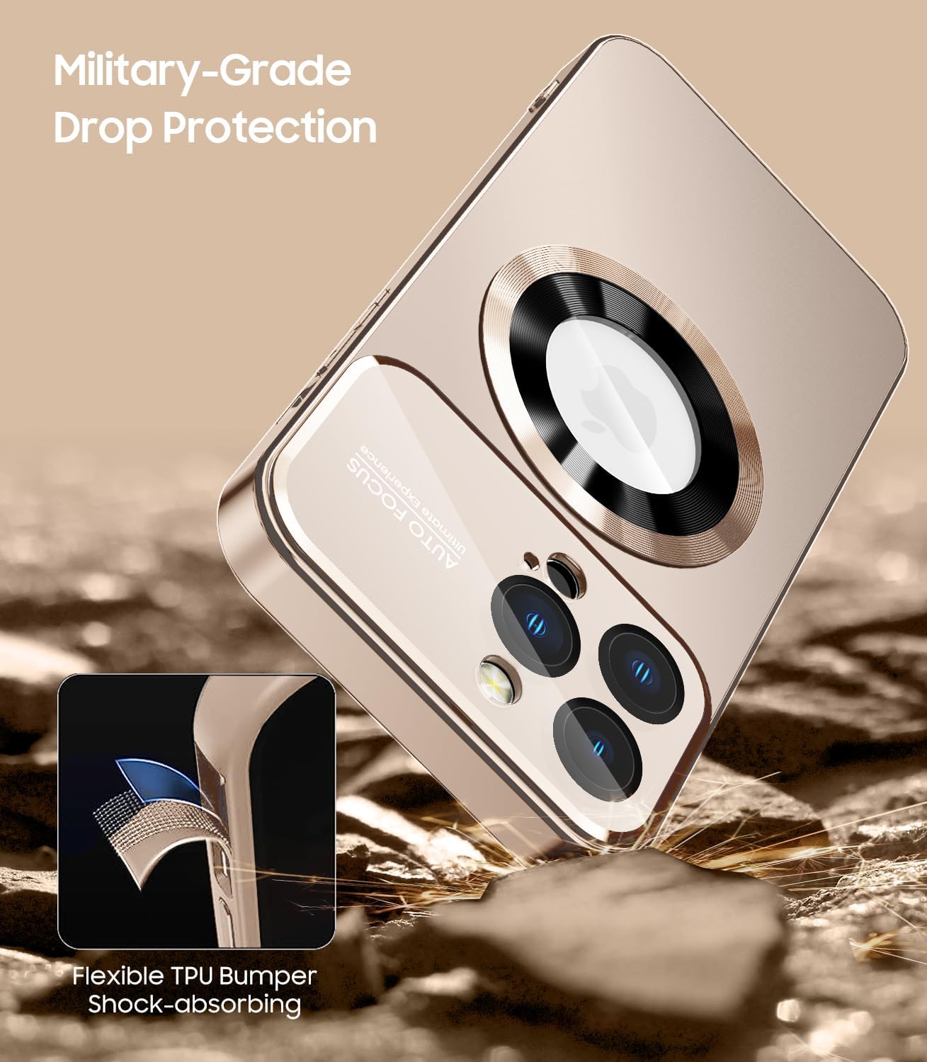 Magnetic for iPhone 13 Pro Max Case, Compatible with MagSafe, Built-in Camera Lens Protector, Logo View, Military Grade Drop Proof Phone Case Cover, Desert Titanium