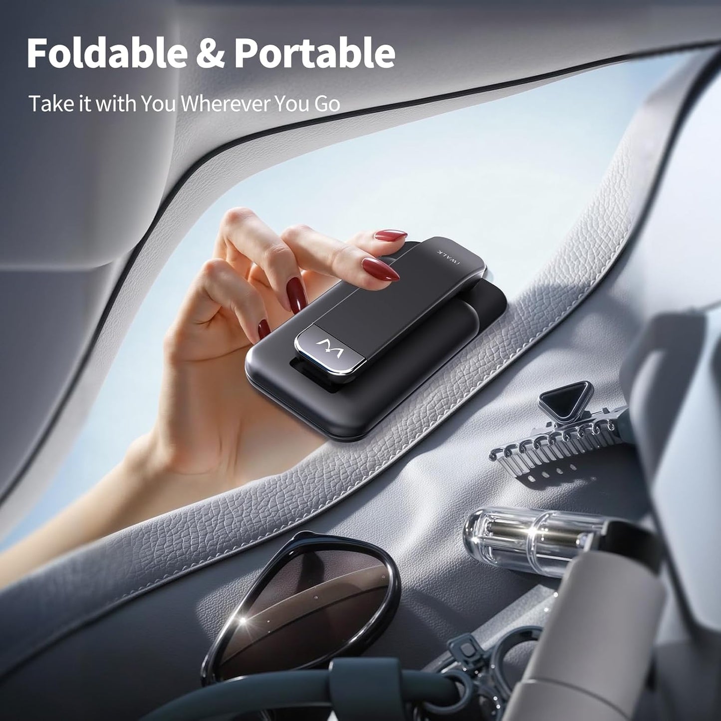 iWALK Magnetic Cell Phone Stand for Desk, Angle and Height Adjustable Mobile Phone Holder, Foldable Magnet Stand for iPhone 16 15 14 13 12 Pro Max and iPad, Cell Phone Holder for Samsung Galaxy, Black