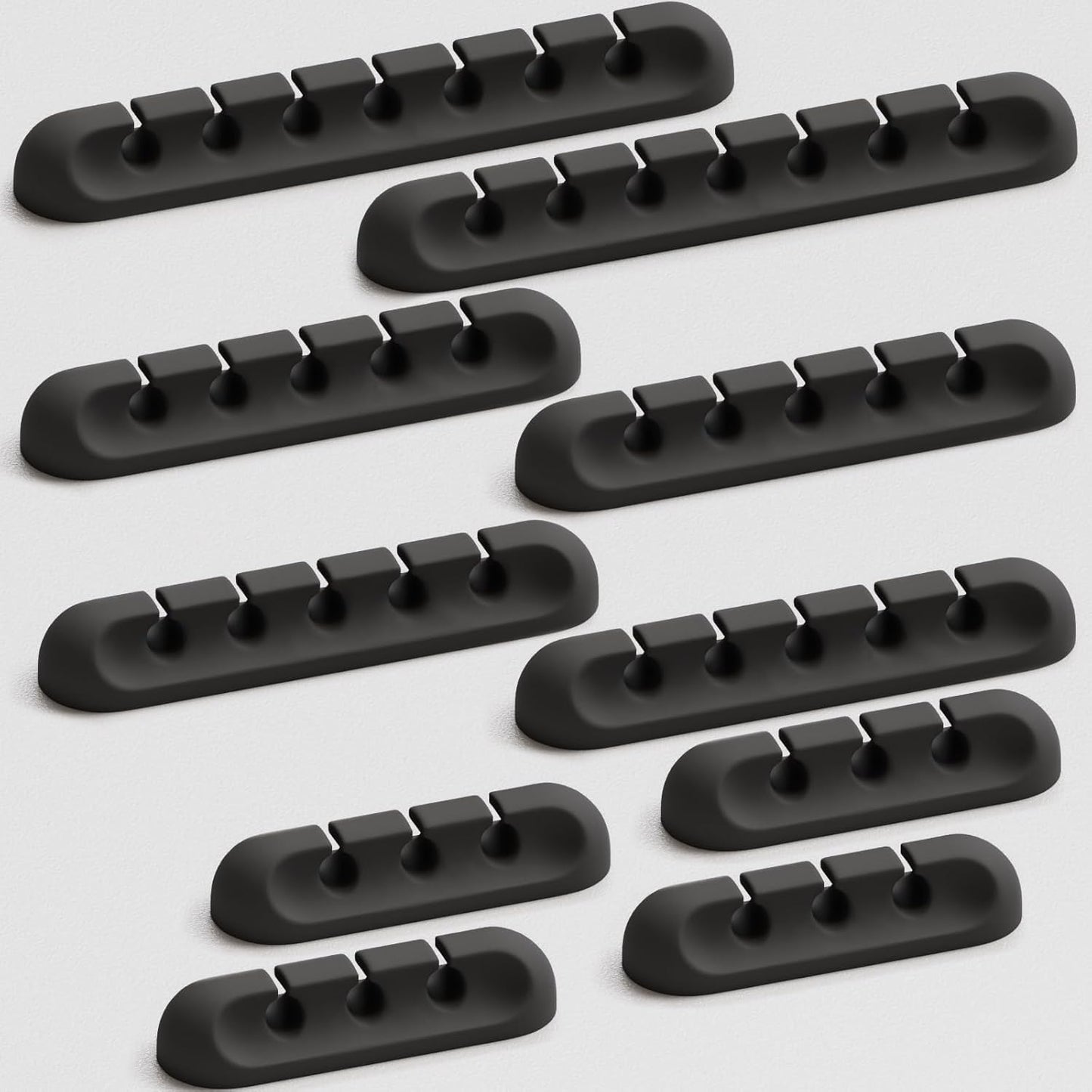 USB Cable Organizer Clips Cord Holder,10 Packs (3-5-7-Slots) Black Self Adhesive Desk Cord Cable Management