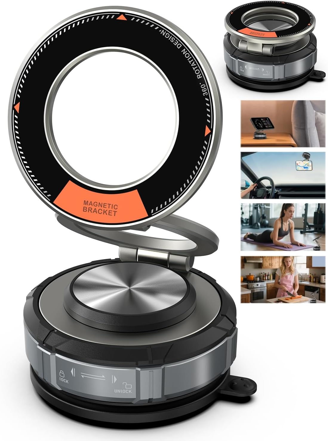 360° Adjustable Vacuum Suction Bracket For MagSafe Car Mount,Zinc Alloy Vacuum Magnetic Phone Holder,Cell Phone Holders For Car/Home/Travel,Suction Car Mount For iPhone 16/15/14/13/12/Android