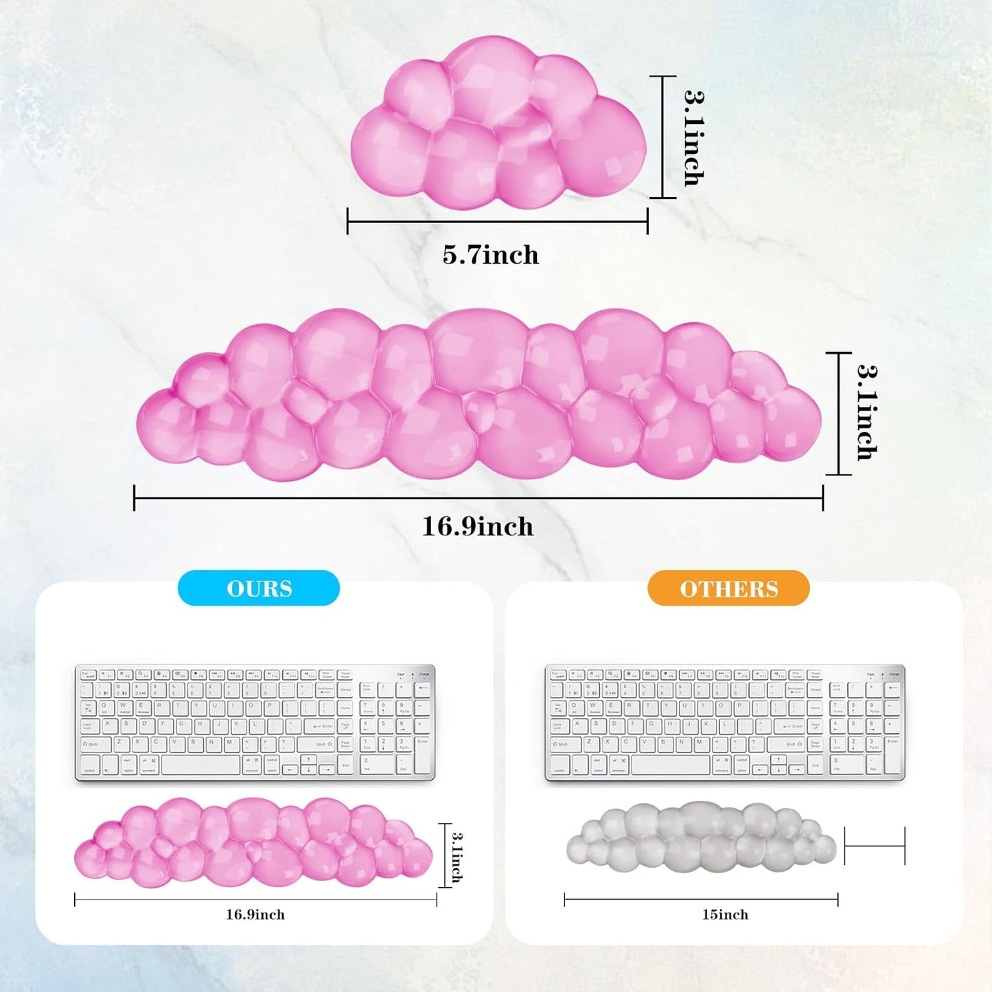 Gel Cloud Keyboard and Mouse Wrist Rest, Cute Wrist Support and Arm Support Keyboard Rest for Keyboard and Mouse Typing Pain Relief，Suitable for Office/Computer/Laptop/Gaming (Pink)