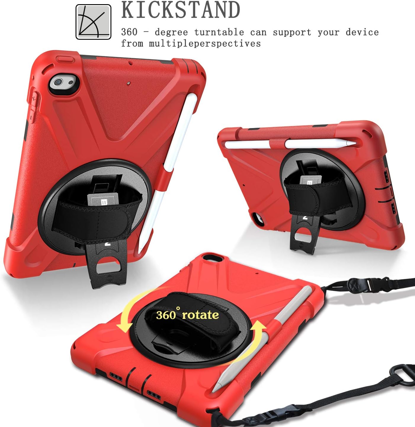 BRAECN iPad mini 5 Case,iPad mini 4 Case, Heavy Duty Shockproof Protective Rugged Case with Pencil Holder,Hand Strap,Kickstand, Shoulder Strap for iPad mini 5th/4th Generation 7.9 Inch for Kids