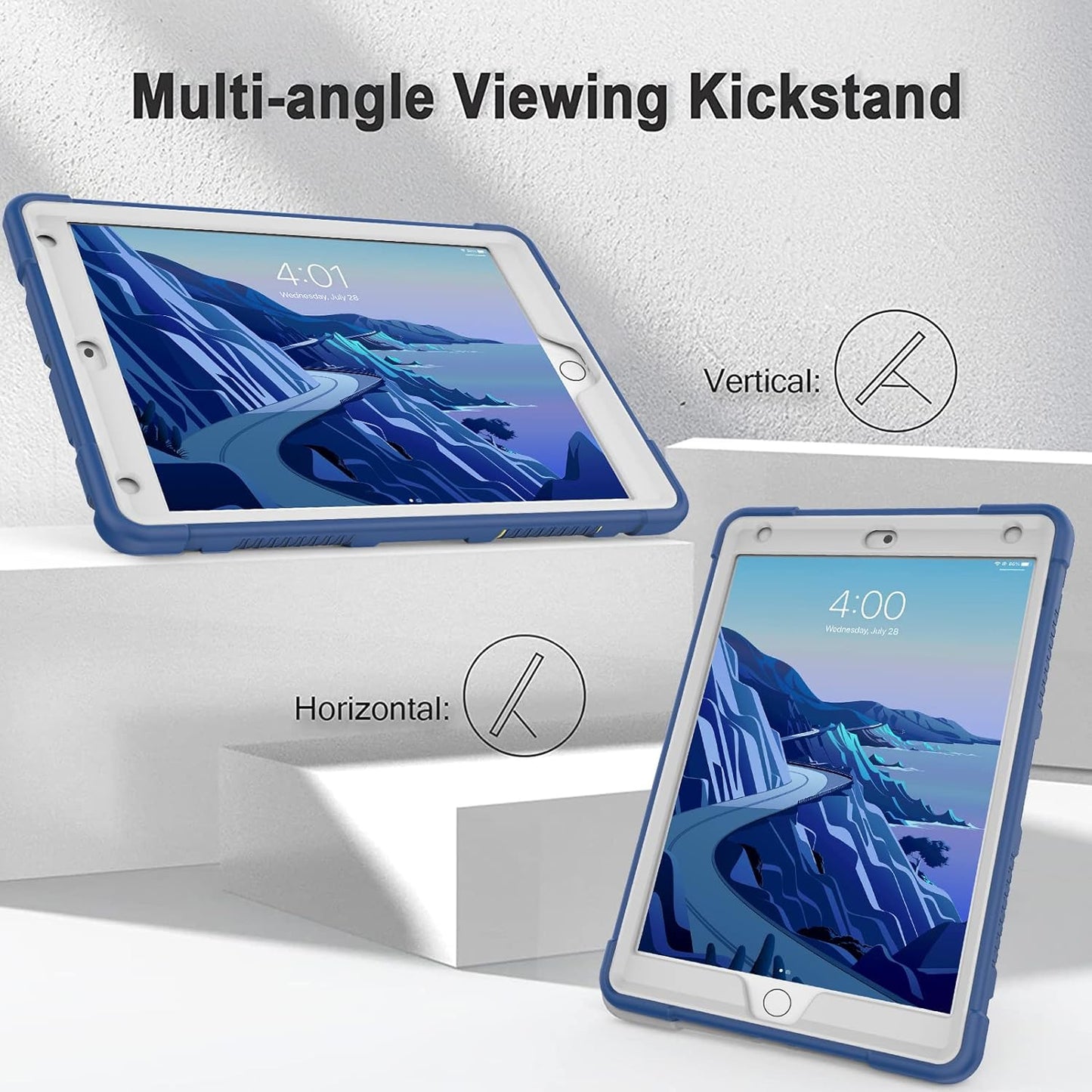 Rantice iPad 9th Generation Case, iPad 8th Generation Case, iPad 7th Generation Case, Hybrid Shockproof Rugged Drop Protection Cover with Kickstand for iPad 10.2'' (Navy+Gray)