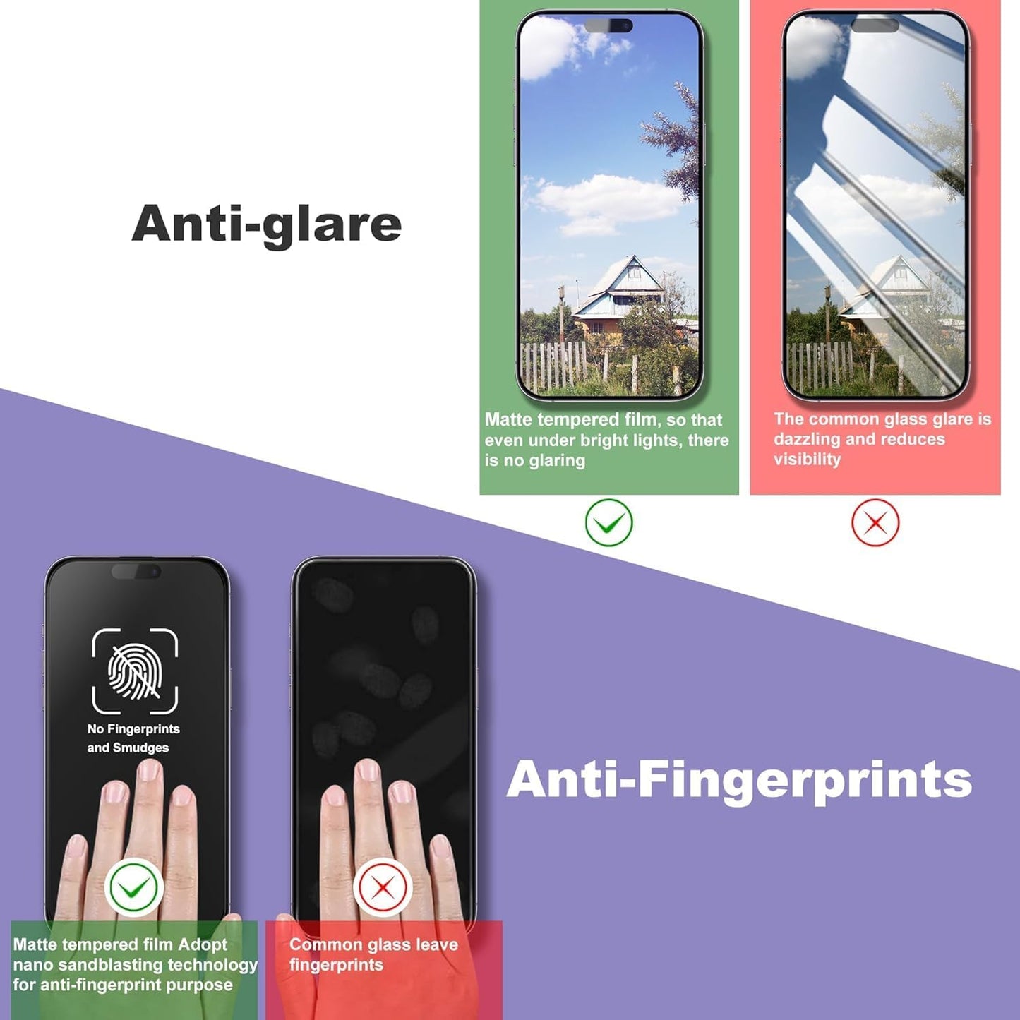 Matte Screen Protector for iPhone 17, iPhone 16 Pro 6.3-Inch, Auto Dust Removal, 9H Tempered Glass, Full Cover, Anti-Fingerprint, Easy Installation, 2 Pack