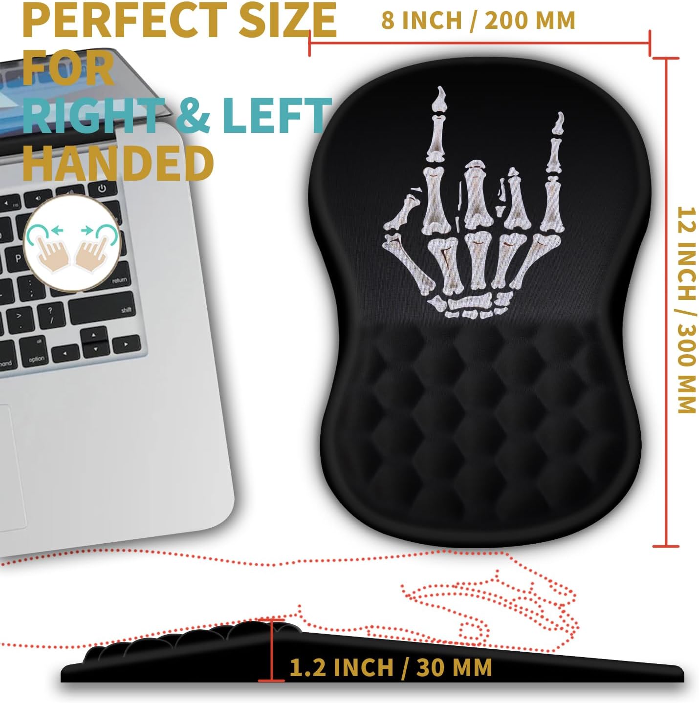 Hokafenle Ergonomic Mouse Pad Wrist Support with Massage Design, Wrist Rest Pain Relief Mousepad with Memory Foam&Non-Slip PU Base, Mouse Pads for Wireless Mouse & Desk (12x8 inch,Devil's Horn)