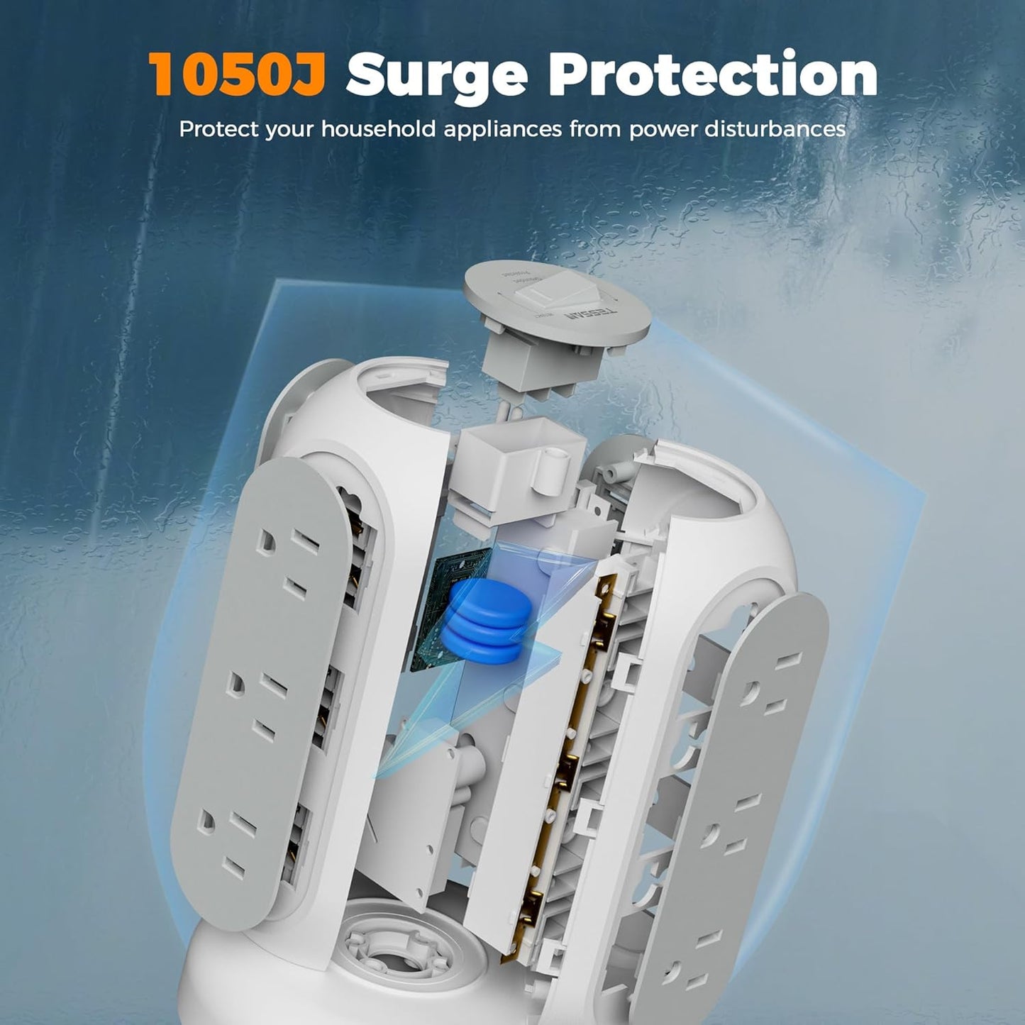 Surge Protector Power Strip Tower, TESSAN 5 FT Retractable Extension Cord with Multiple Outlets, 11 Outlets with 3 USB (1 USB C) Charging Station, 1050J, Office Desk Supplies, Dorm Essentials