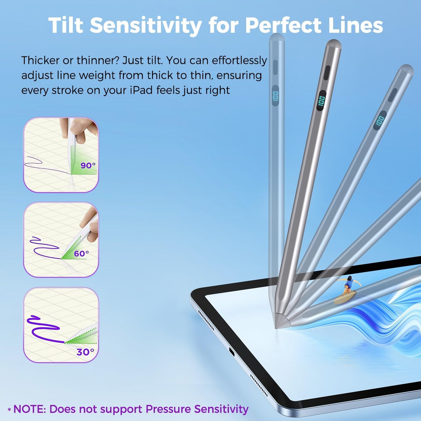 iPad Pencil with Magnetic&5 Extra Tips,USB-C Faster Charge,Stylus Pen Compatible with iPad 6-11th/A16,Air M3/M2/3-5th,Pro M4/11/12.9/13inch,Mini 5th-7th/A17Pro (Gray)