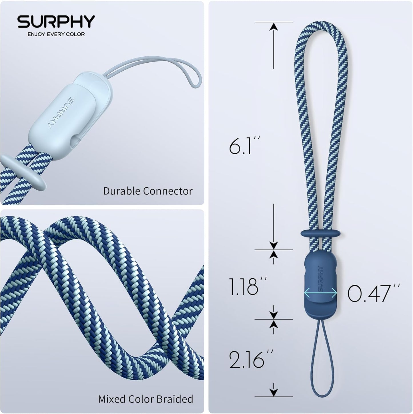 SURPHY 2 Pack Phone Lanyard for Cellphone Case, Phone Wrist Strap for Case, Cellphone Strap with 2-Color Braided, Charm Wrist Lanyard for Women and Men, Cloud Blue & Blue Jay