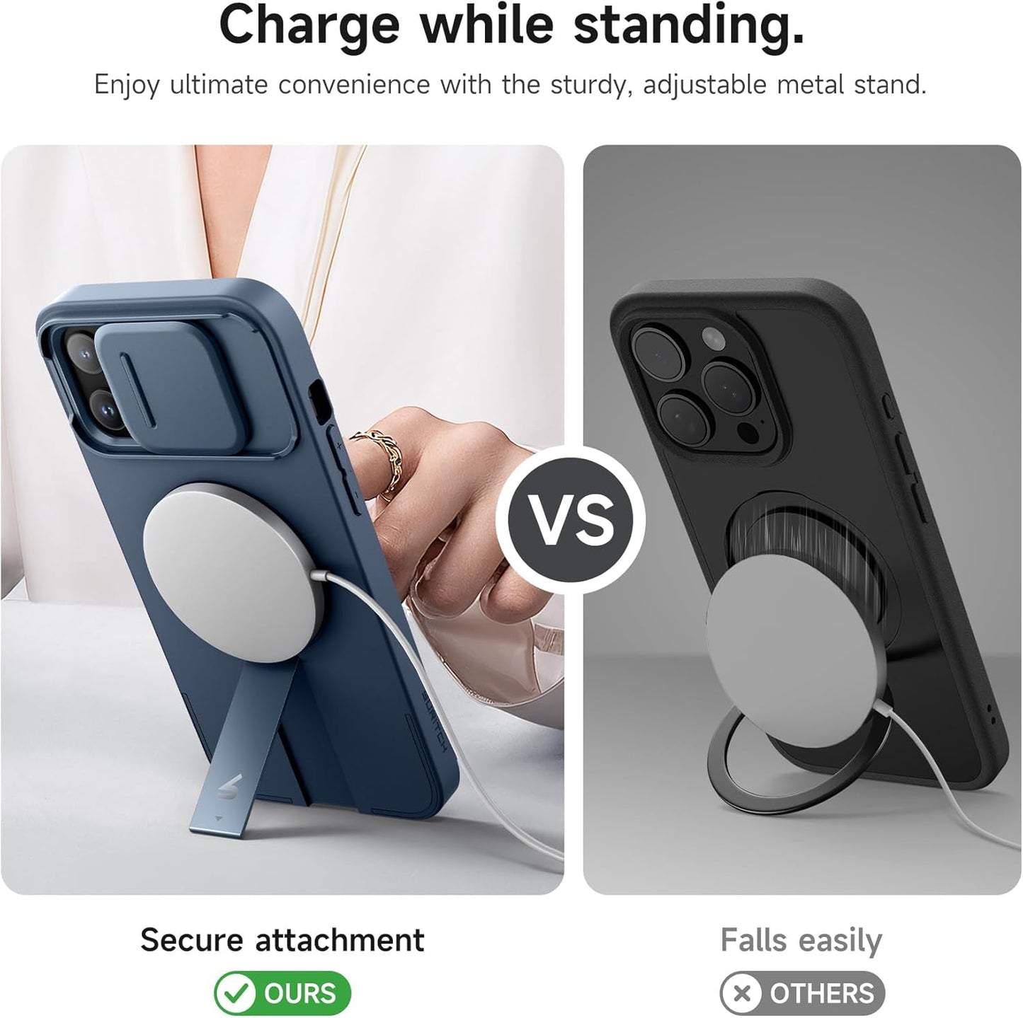 SURITCH for iPhone 13 Pro Max/12 Pro Max Case with Magnetic Camera Slide Cover and Adjustable Kickstand, Compatible with MagSafe, Shockproof Bumper Case Slim Protective Cover 6.7 Inch, Blue