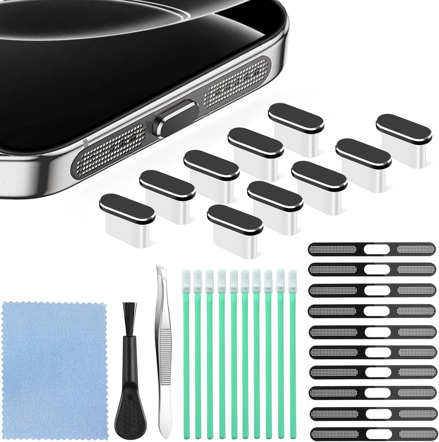 USB C Dust Plug, 10 Pack USB C Port Cover, Phone Speaker Dust Cover and Type C Charging Port Plug Protector Cover for iPhone 15/ iPhone 16/16 Pro/16 Pro Max, iPhone 17