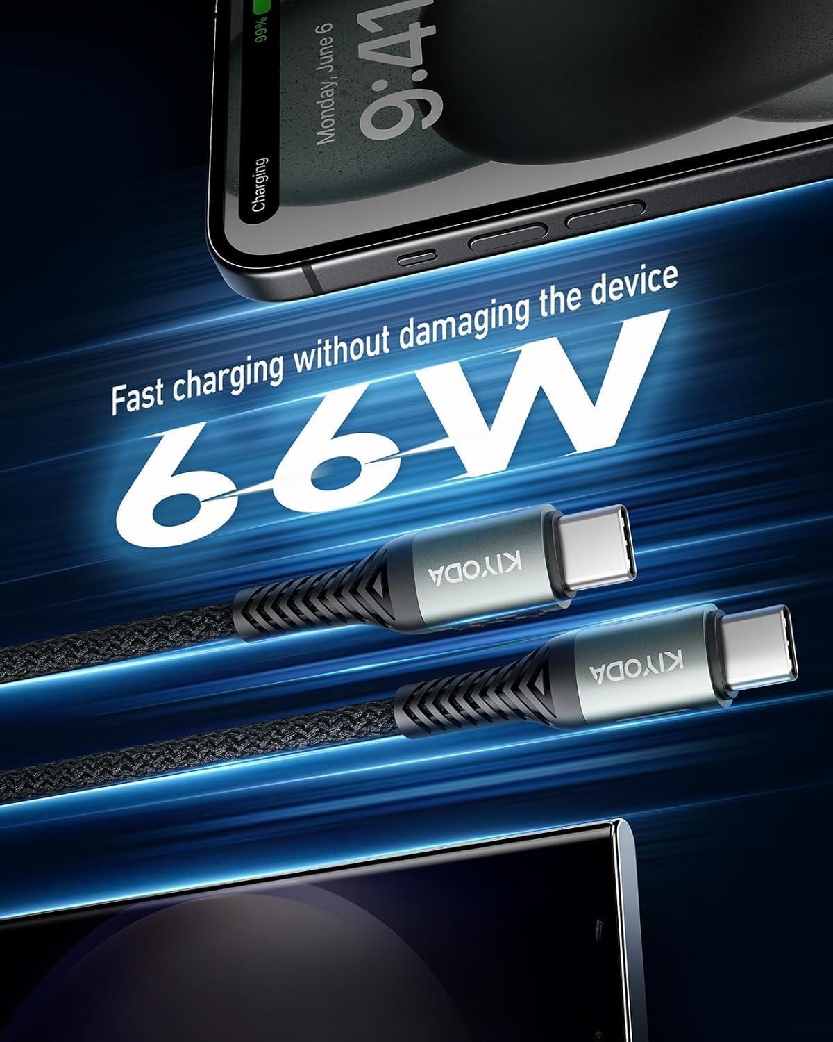 USB C Cable for Car 3FT/6FT, Coiled USB C to USB C Cable Fast Charging 66W, Braided USB Type C Charger Cord Compatible with iPhone 16 15 Pro Max, Samsung Galaxy, Google Phones and More Type C Devices