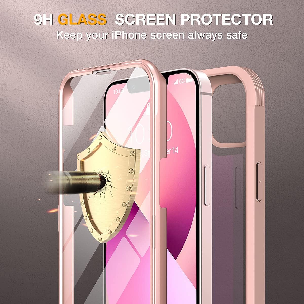Miracase Compatible with iPhone 13 case 6.1 inch, [Glass Instead Plastic] with Built-in 9H Tempered Glass Screen Protector for iPhone 13,2023 Upgrade Full-Body Glass Clear Case,Crystal Pink